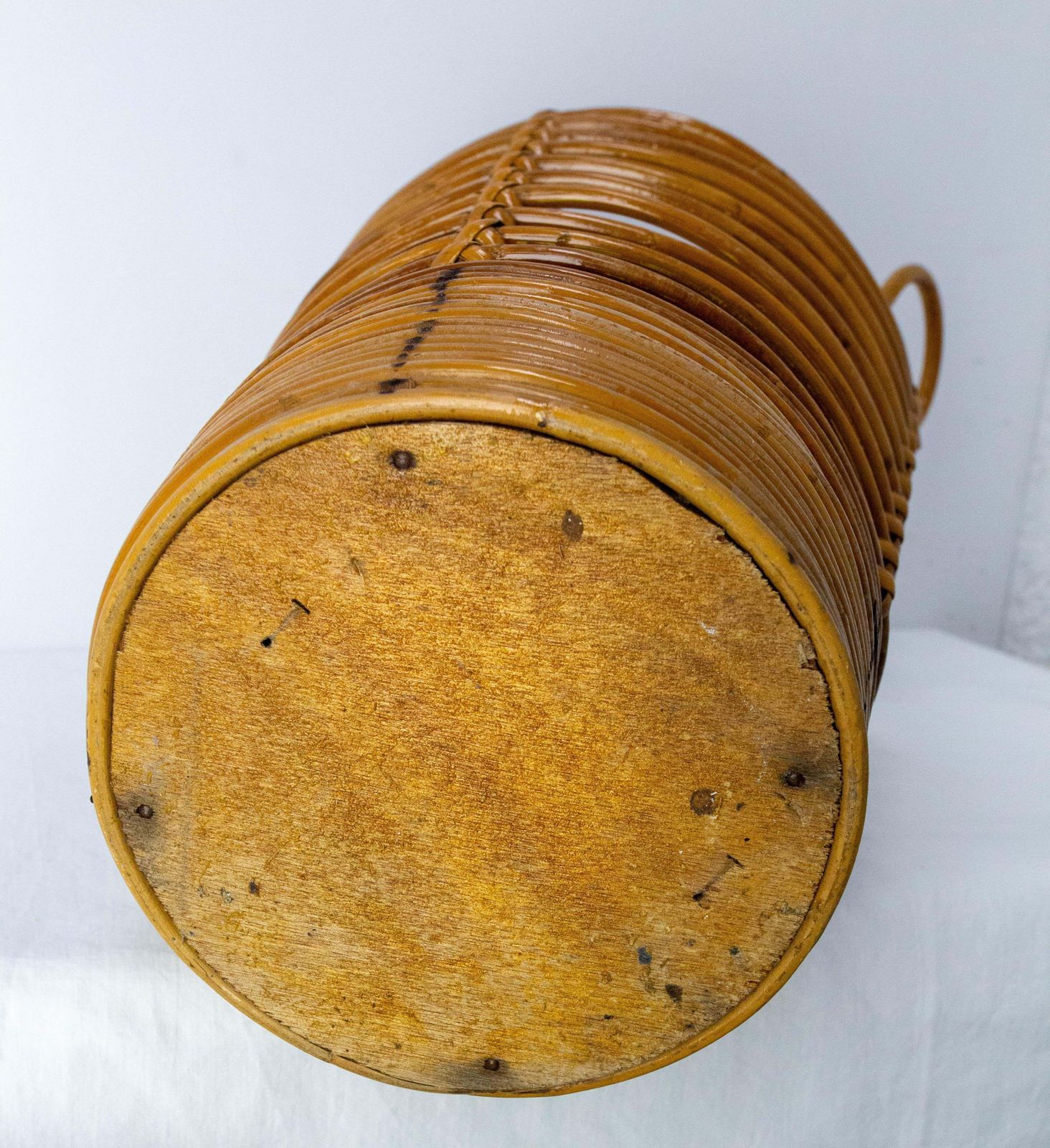 664.0 Mid Century Rattan Wastebasket Umbrella Stand By Audoux Minnet France, C. 1950 photo