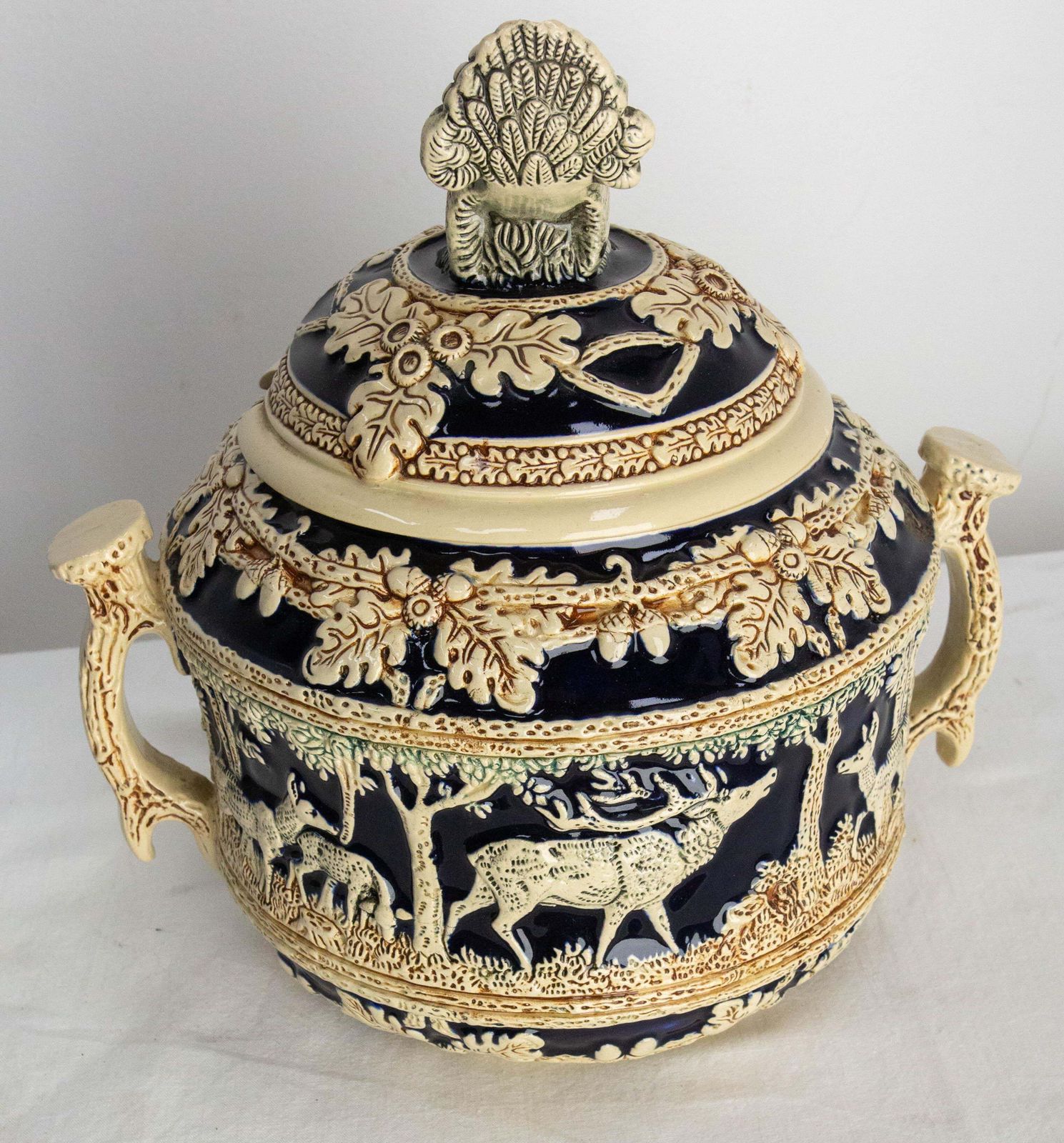 German Scharzwald Art Nouveau Stoneware Centerpiece Hunt Scenes, Circa 1900 photo for sale