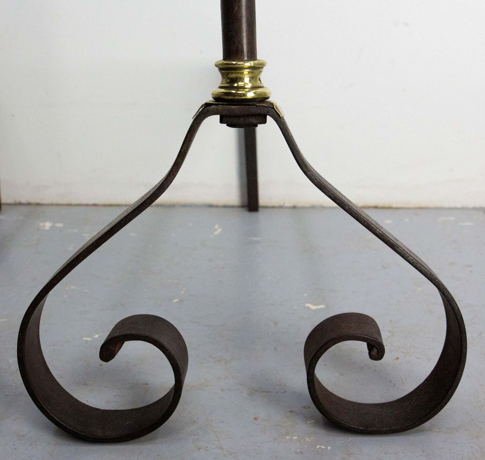 Pair Fireplace Andirons Wrought Iron & Brass Firedogs, France, C 1960 photo Home Fixtures