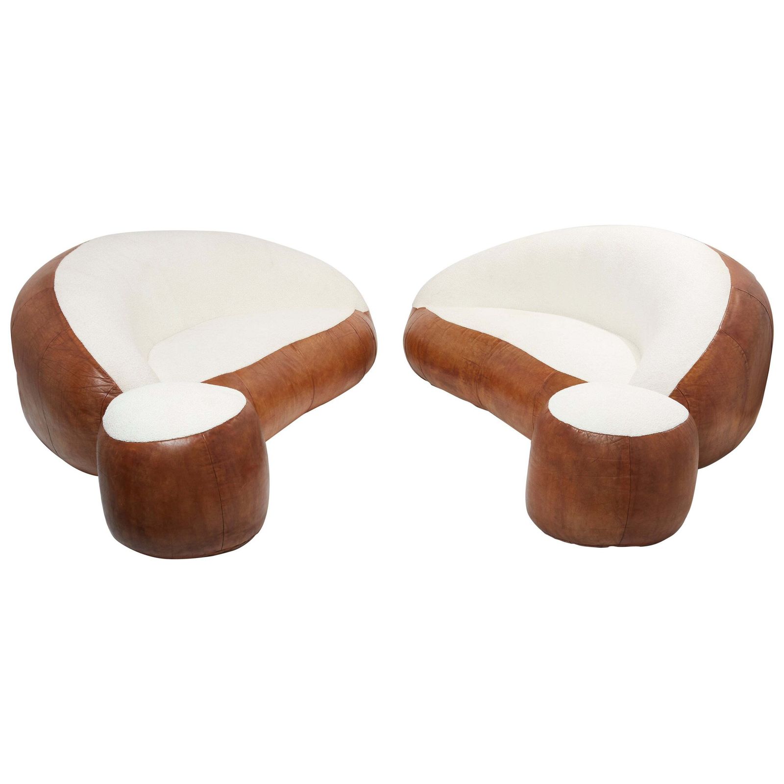 Ensemble de deux canapés Croissant en cuir et bouclé, par Raphaël Raffel, années 1970