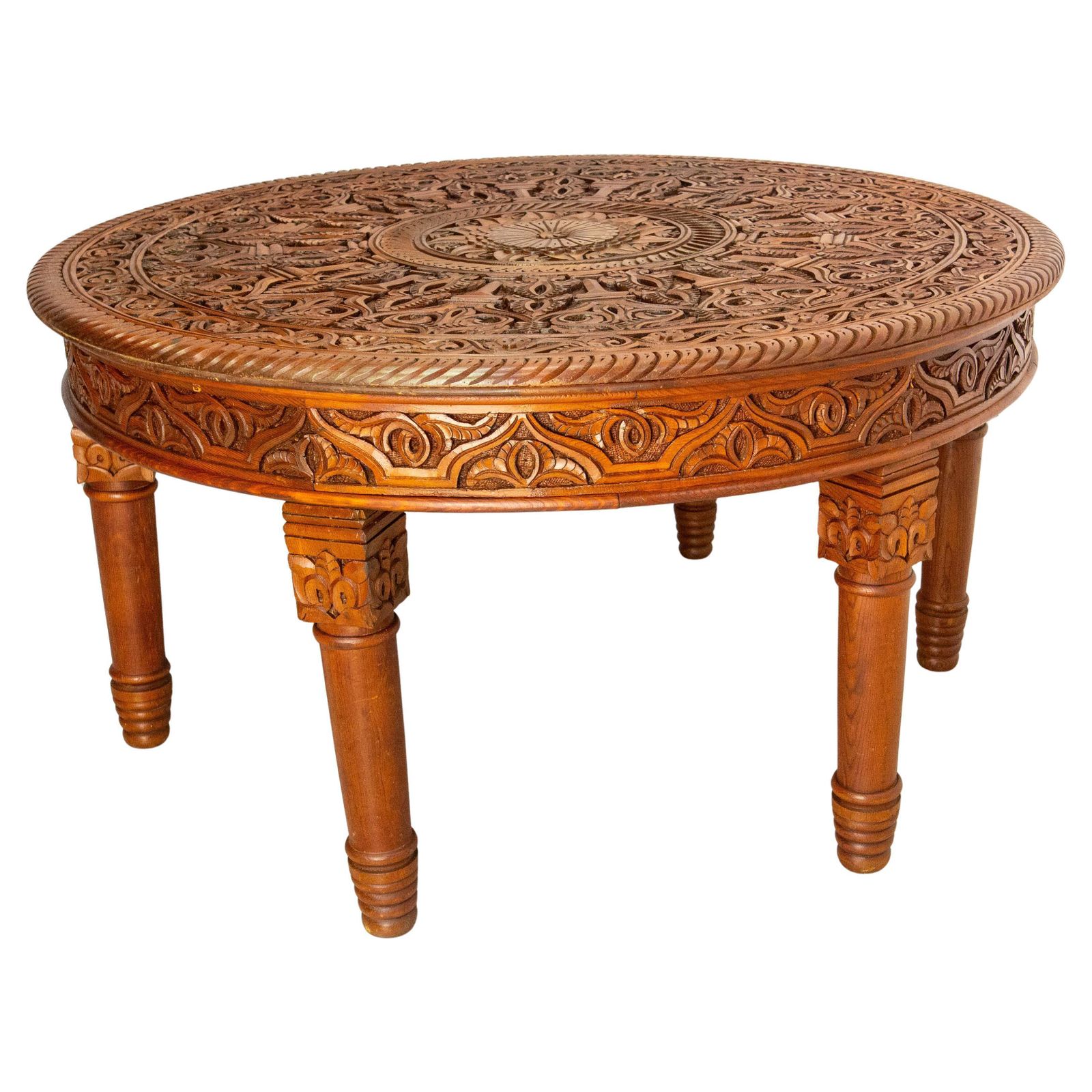 Moroccan Central Or Coffee Atlas Cedar Table Hand Carved 20th Mid Century photo furniture