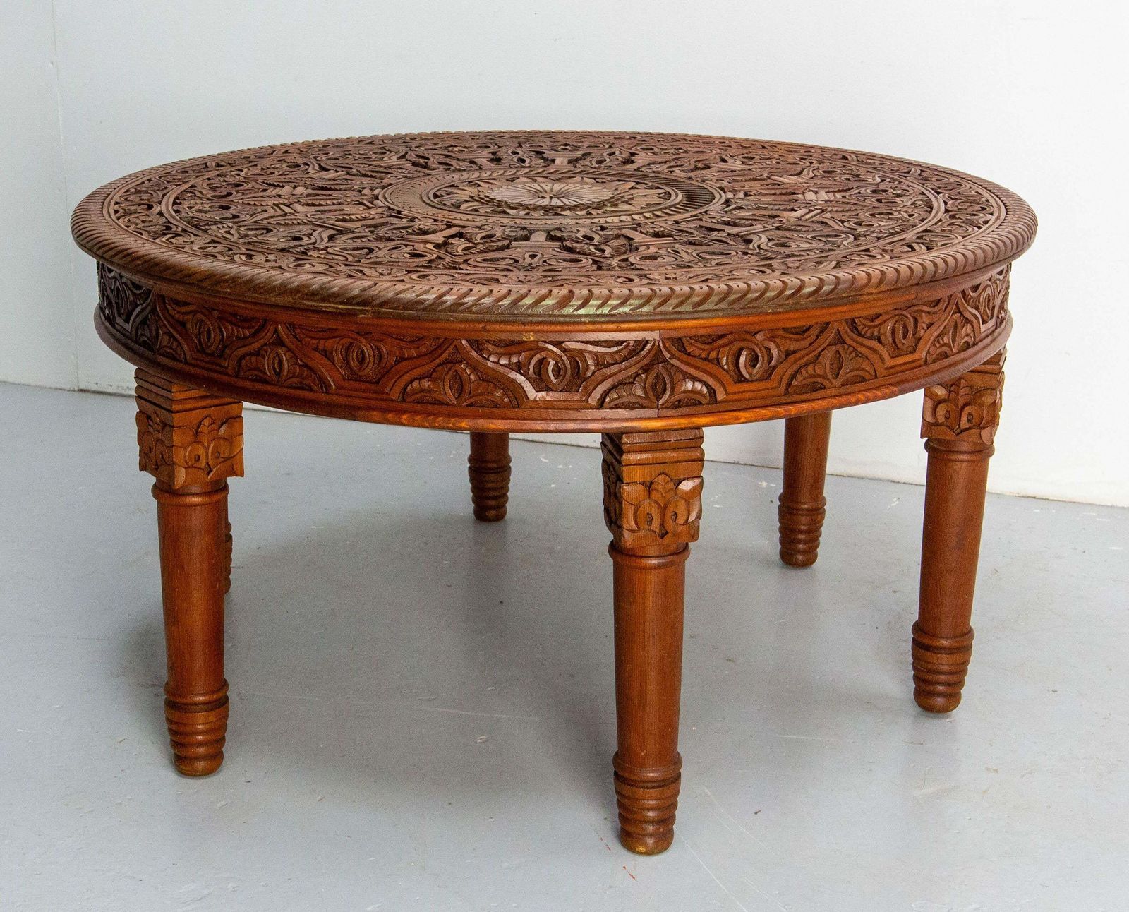 Moroccan Central Or Coffee Atlas Cedar Table Hand Carved 20th Mid Century photo Furniture