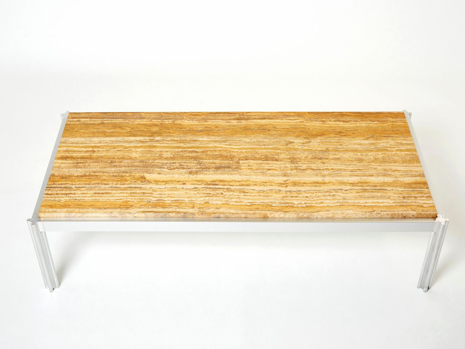 Table basse en travertin jaune, chrome et aluminium George Ciancimino, 1975 photo furniture