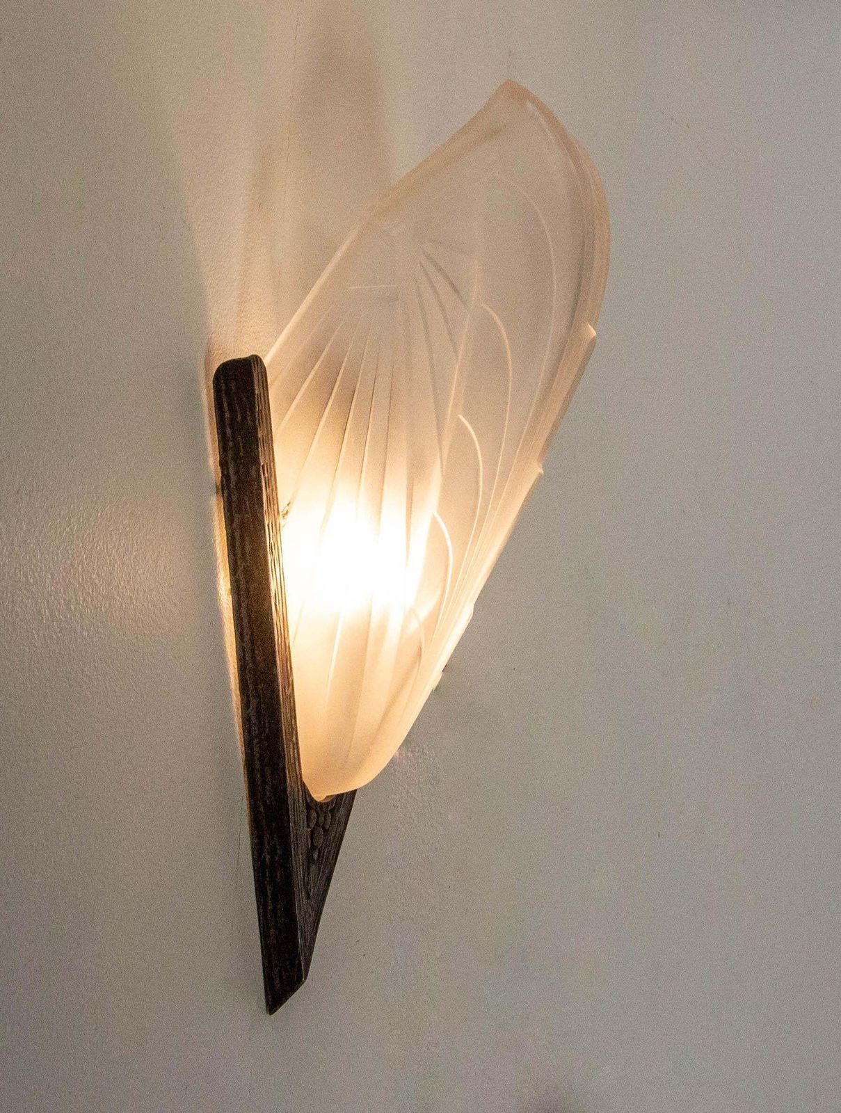 Wall Sconce Art Deco Frozen Iron & Glass Signed Ejg (J Gauthier) C. 1930  French photo Lighting
