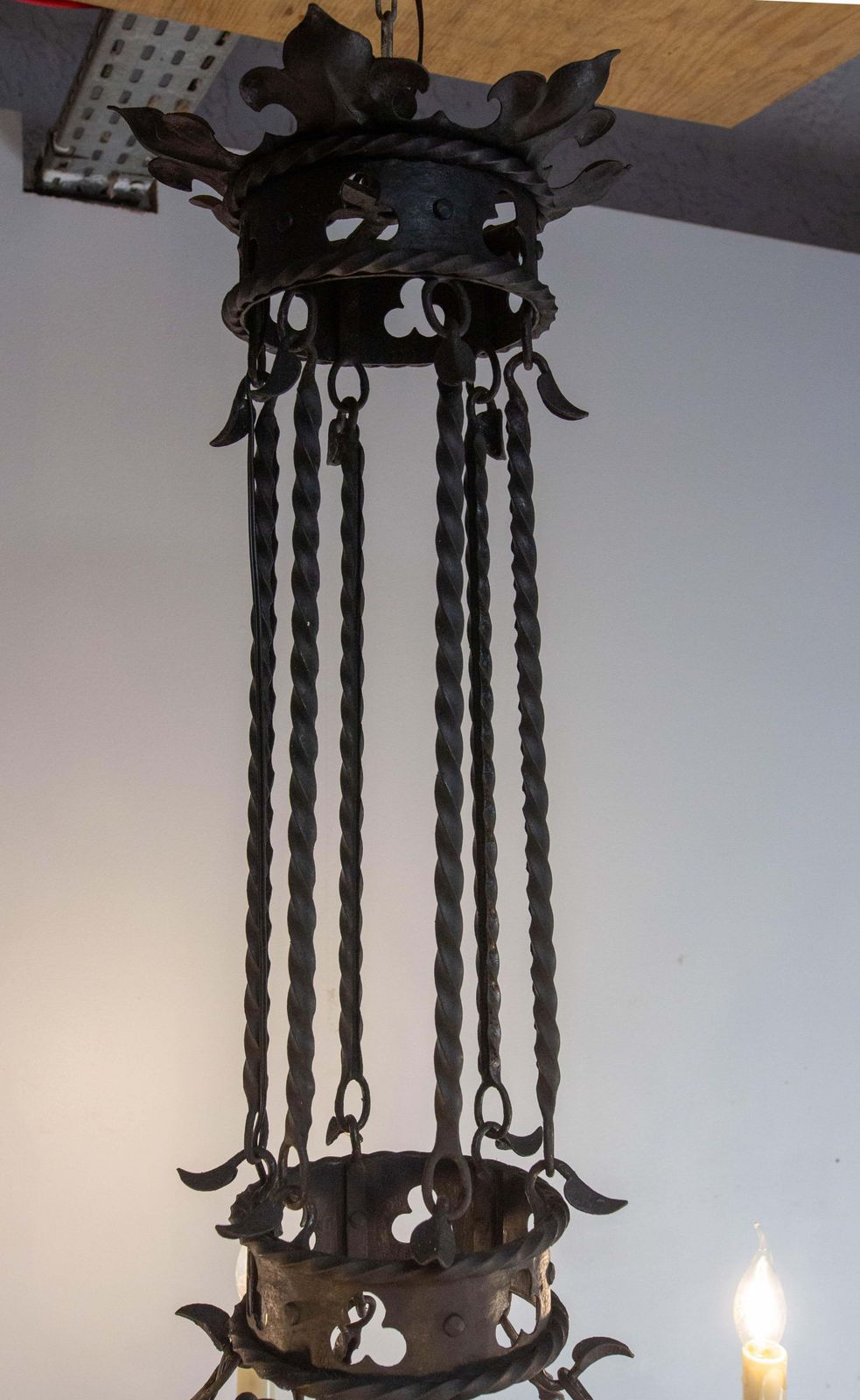 photo for sale French Gloves & Crests Chandelier Ceiling Pendant Lustre Wrought Iron C 1900