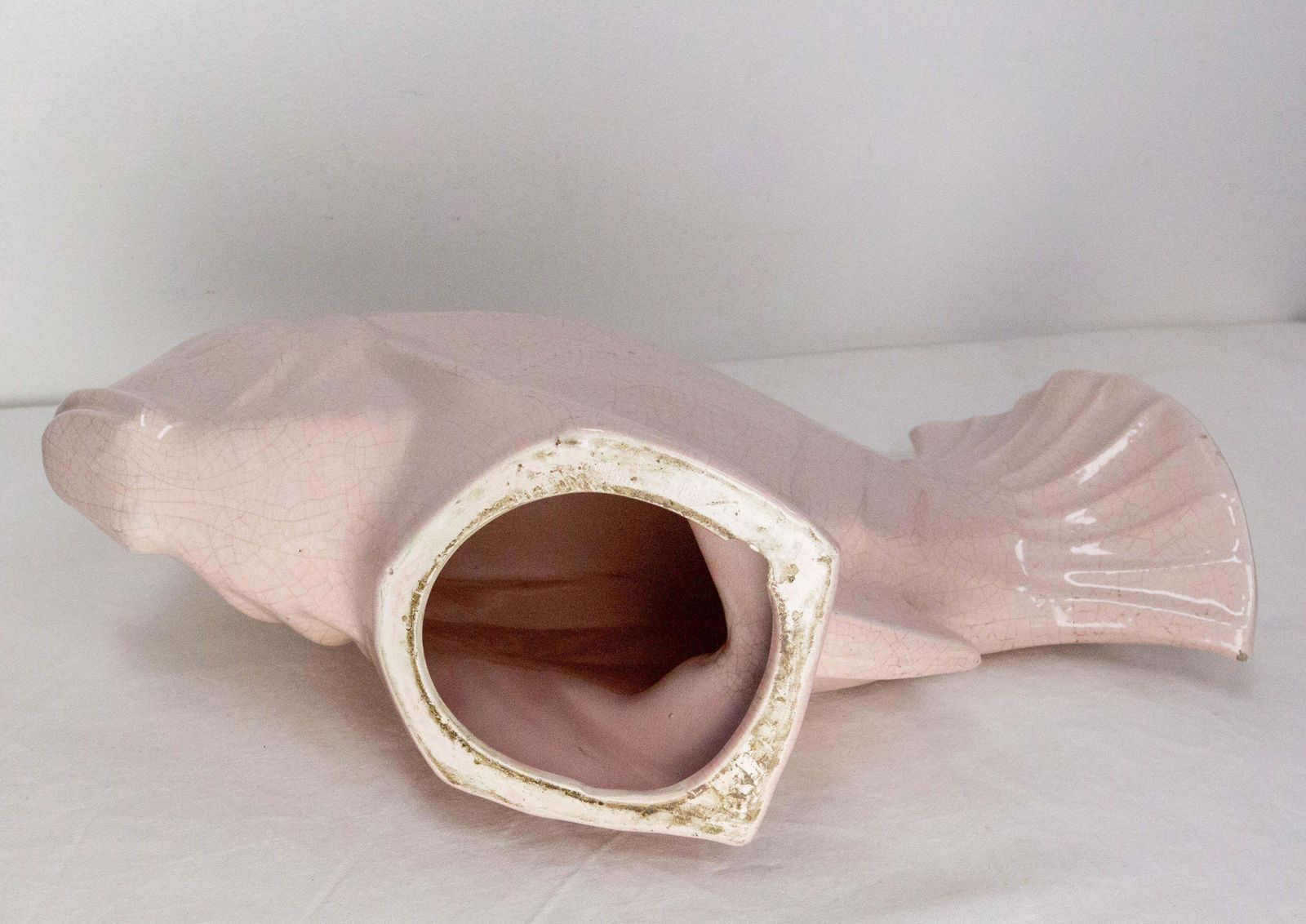 French Lejan Art Deco Crackle Glaze Pink Ceramic Koi Carpe Orchies Circa 1920 photo vinterior