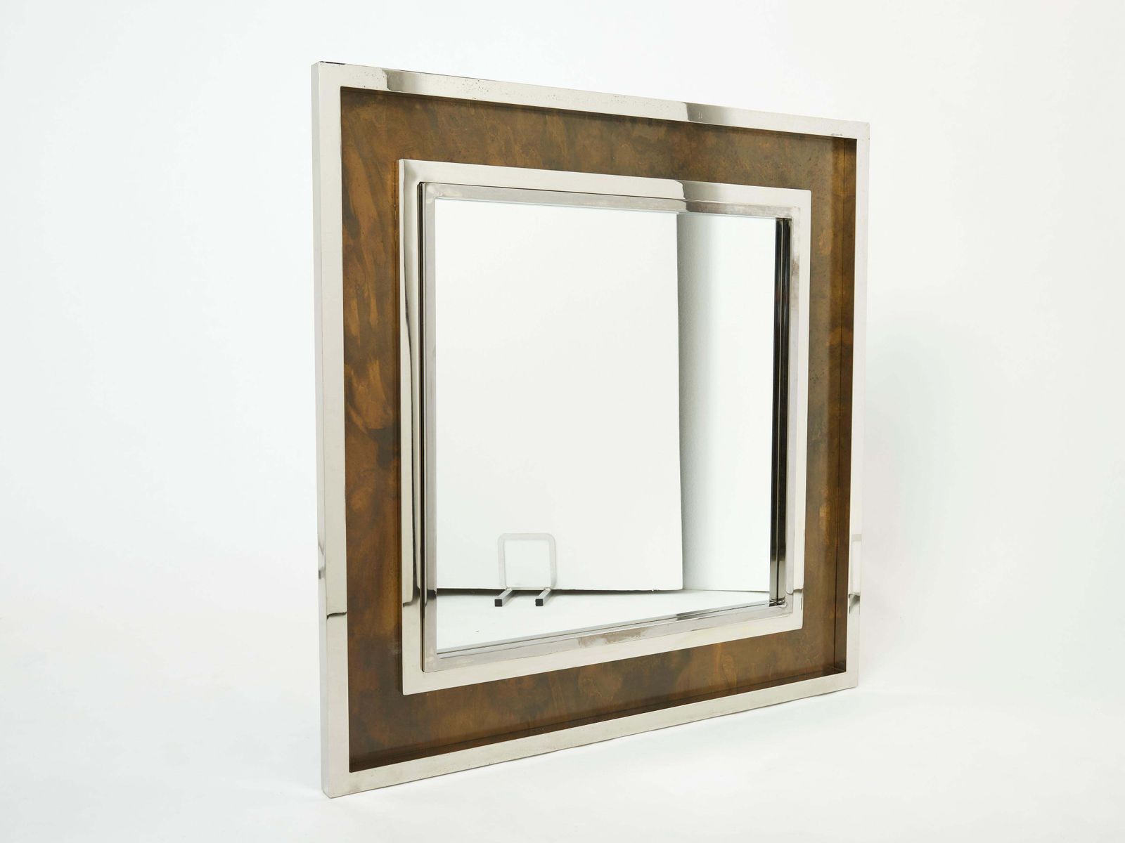 Grand miroir industriel en métal chromé et cuivré Belgo Chrome, années 1970 photo furniture