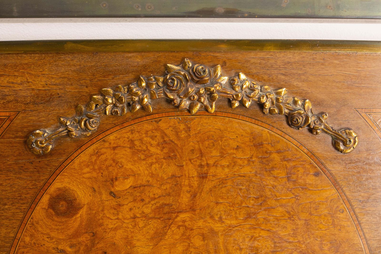 photo furniture French Bed Classical Style Burl Walnut Copper & Brass Circa 1900