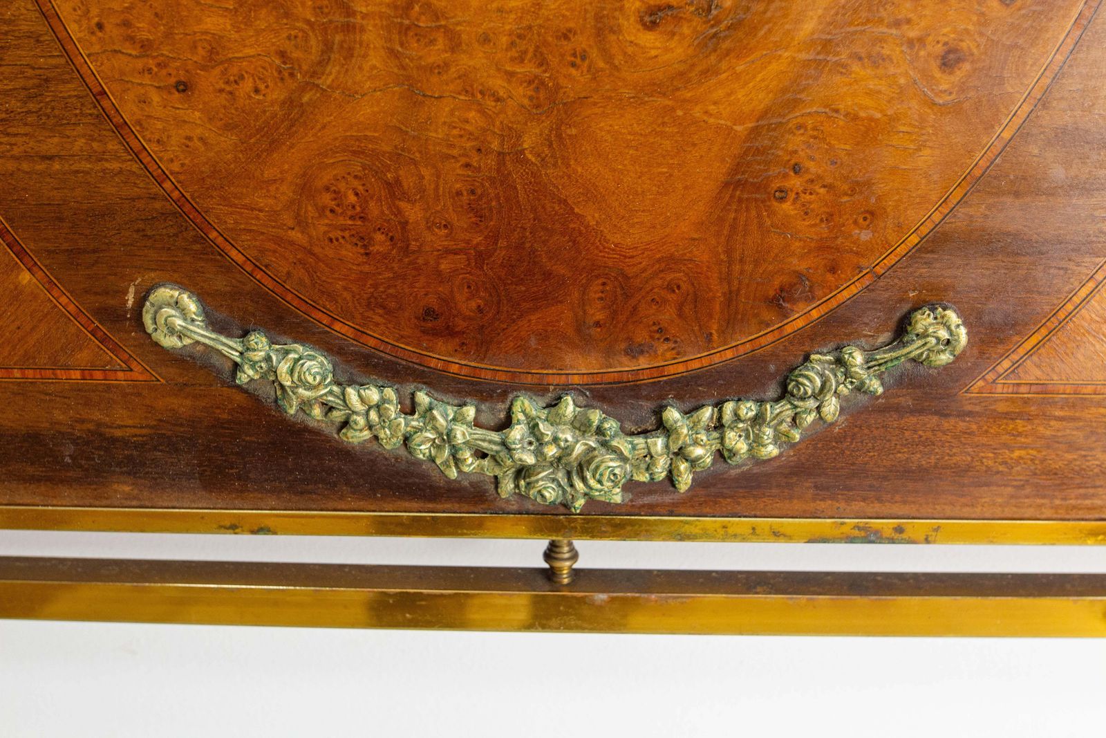 photo for sale French Bed Classical Style Burl Walnut Copper & Brass Circa 1900