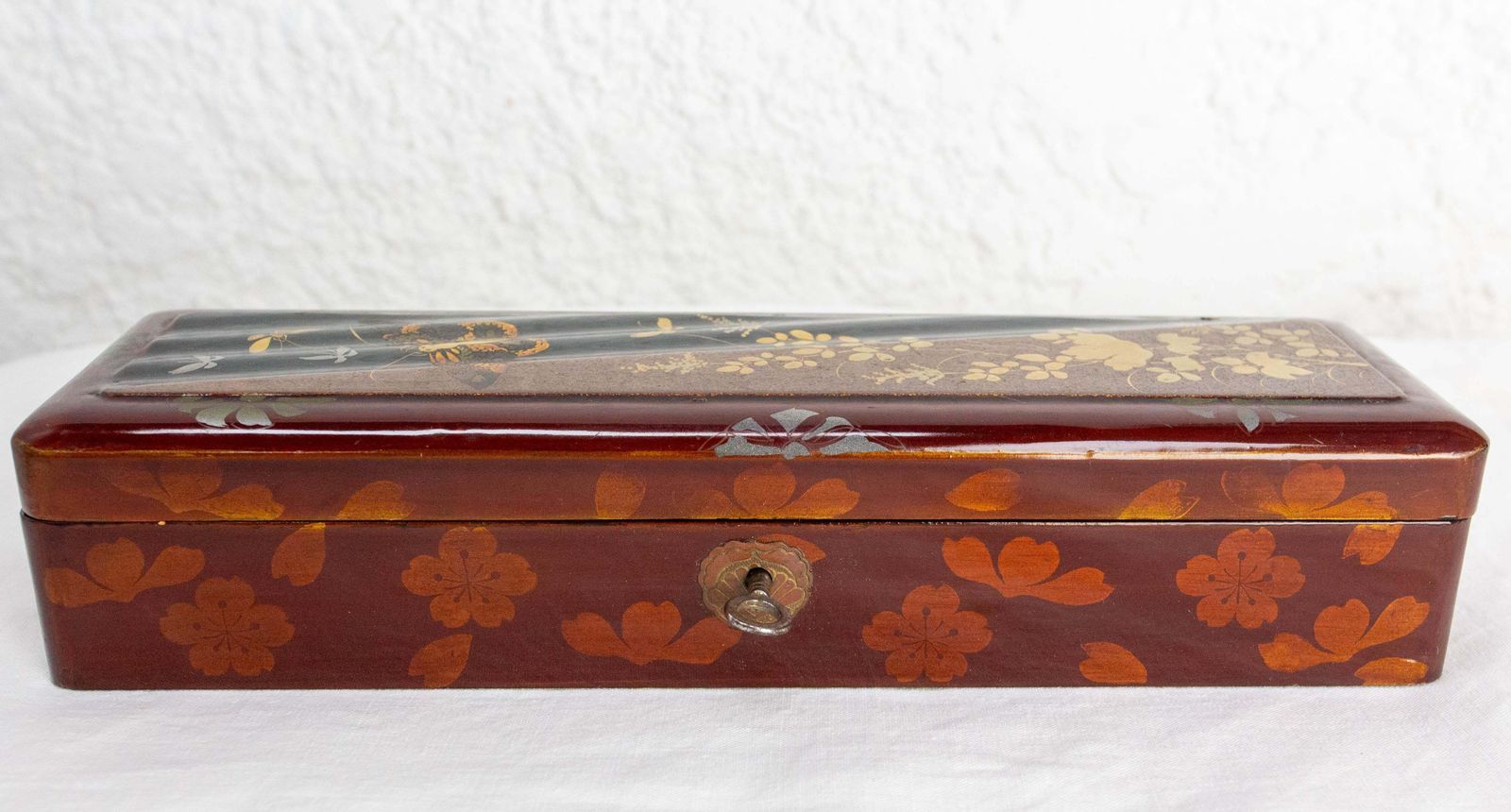Chinese Style Lacquered Brush Or Pencil Box Painted Butterfly, Circa 1940 photo Home Decor