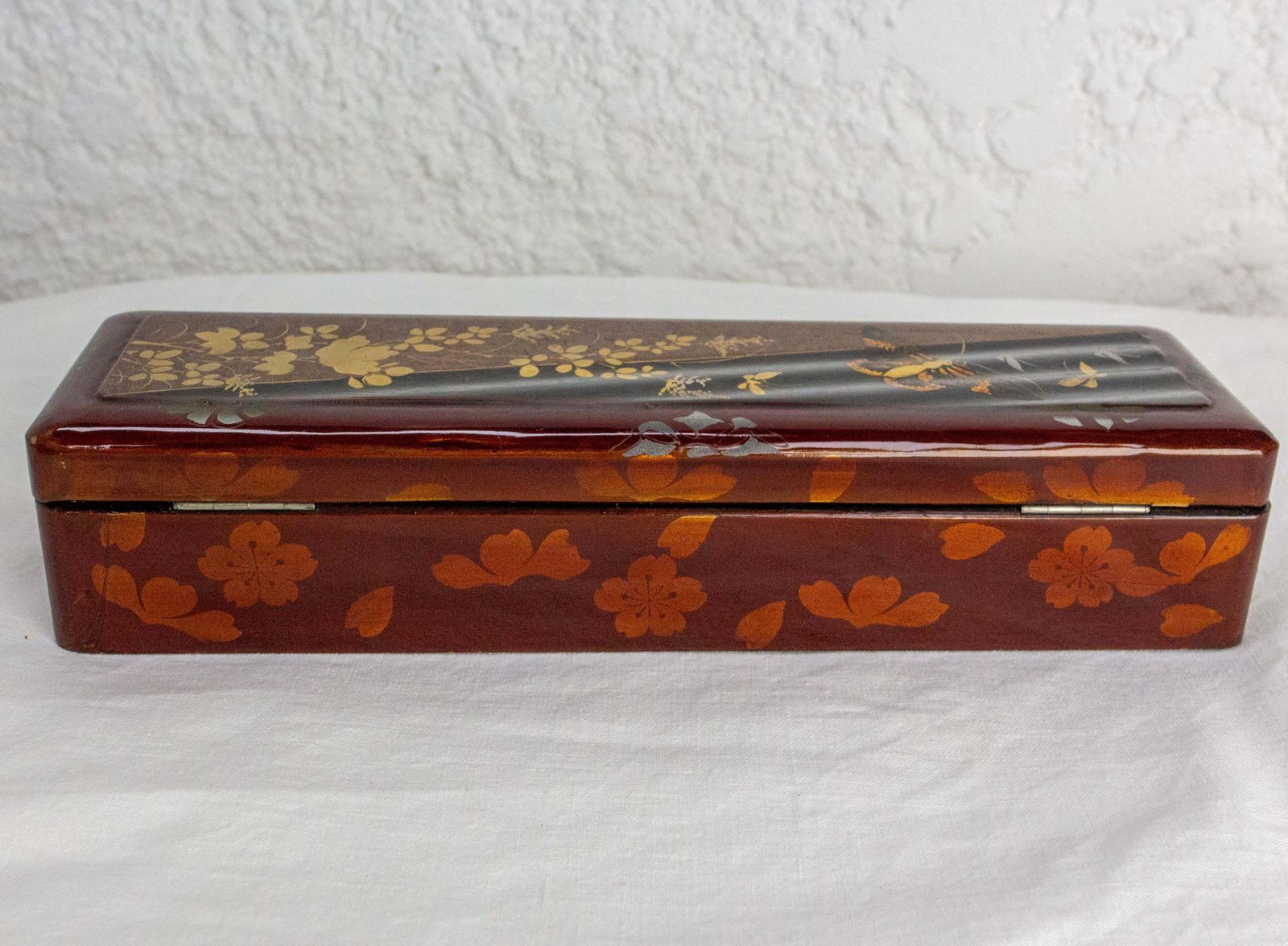 Chinese Style Lacquered Brush Or Pencil Box Painted Butterfly, Circa 1940 photo vinterior