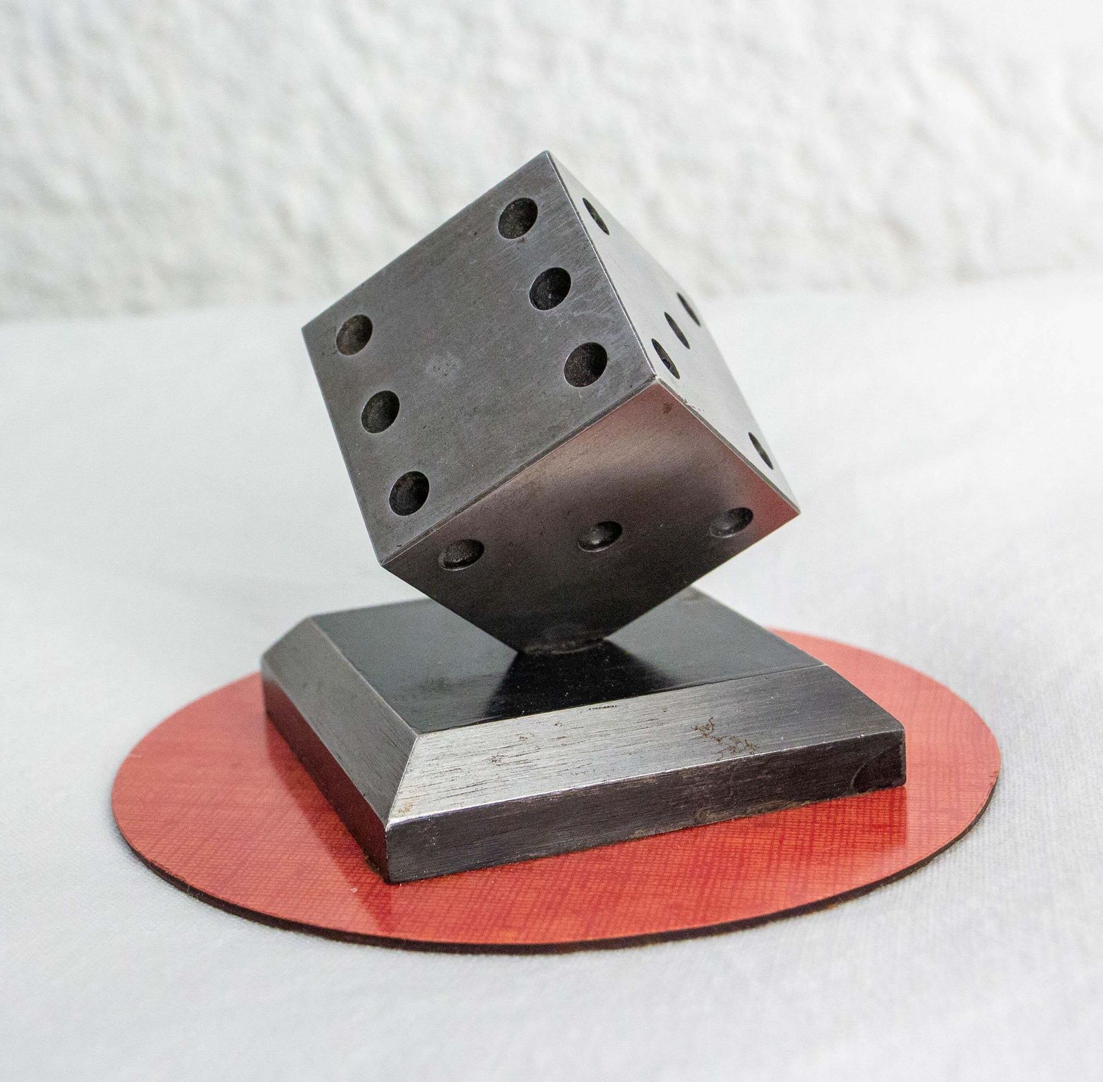 20th Mid Century Red Laminate & Steel Playing Dice Paperweight, Circa 1960 photo furniture