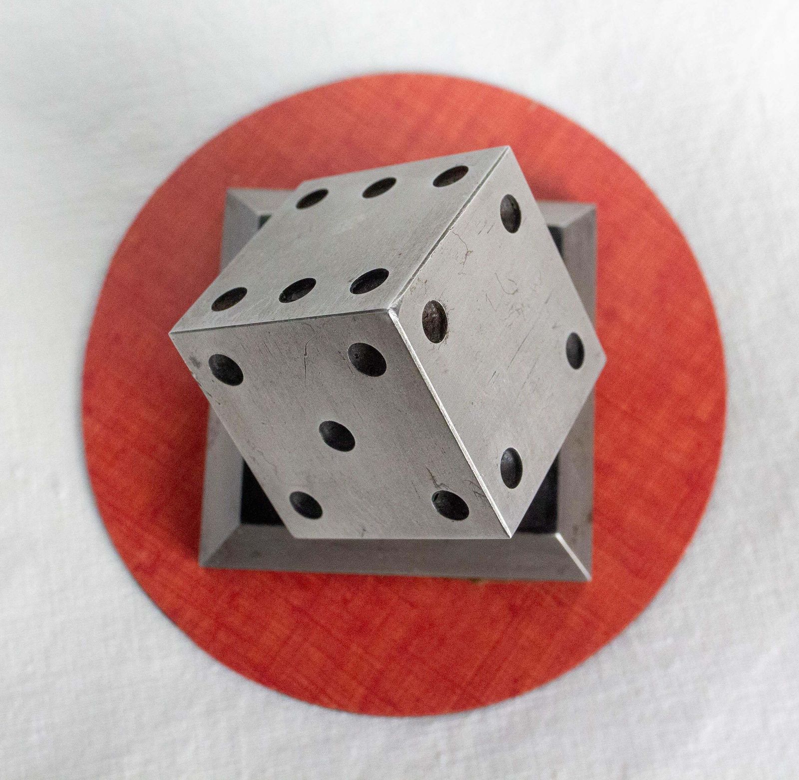 20th Mid Century Red Laminate & Steel Playing Dice Paperweight, Circa 1960 photo 124.0