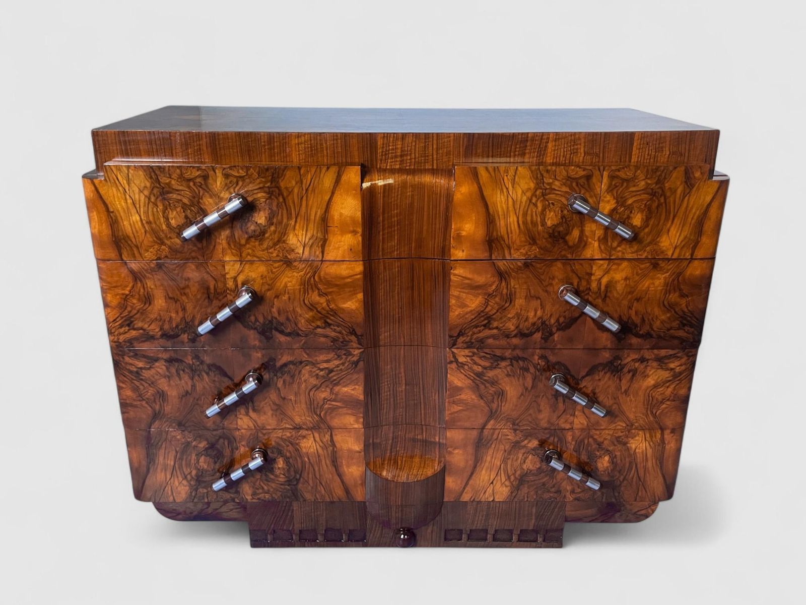 Italian Art Deco' Sideboard Or Chest Of Drawers In Walnut, Italy 1930s photo for sale