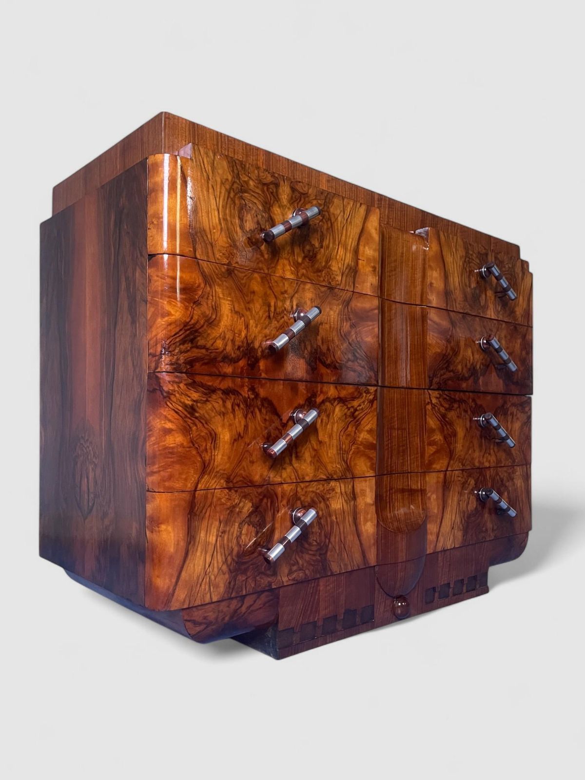 Furniture Italian Art Deco' Sideboard Or Chest Of Drawers In Walnut, Italy 1930s photo