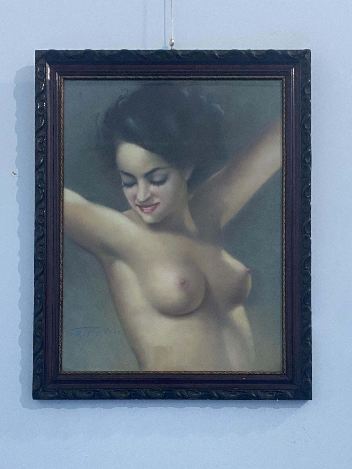 Dipinto Art Deco A Pastello "Nudo Femminile" Firmato Fried Pal 1930 photo furniture