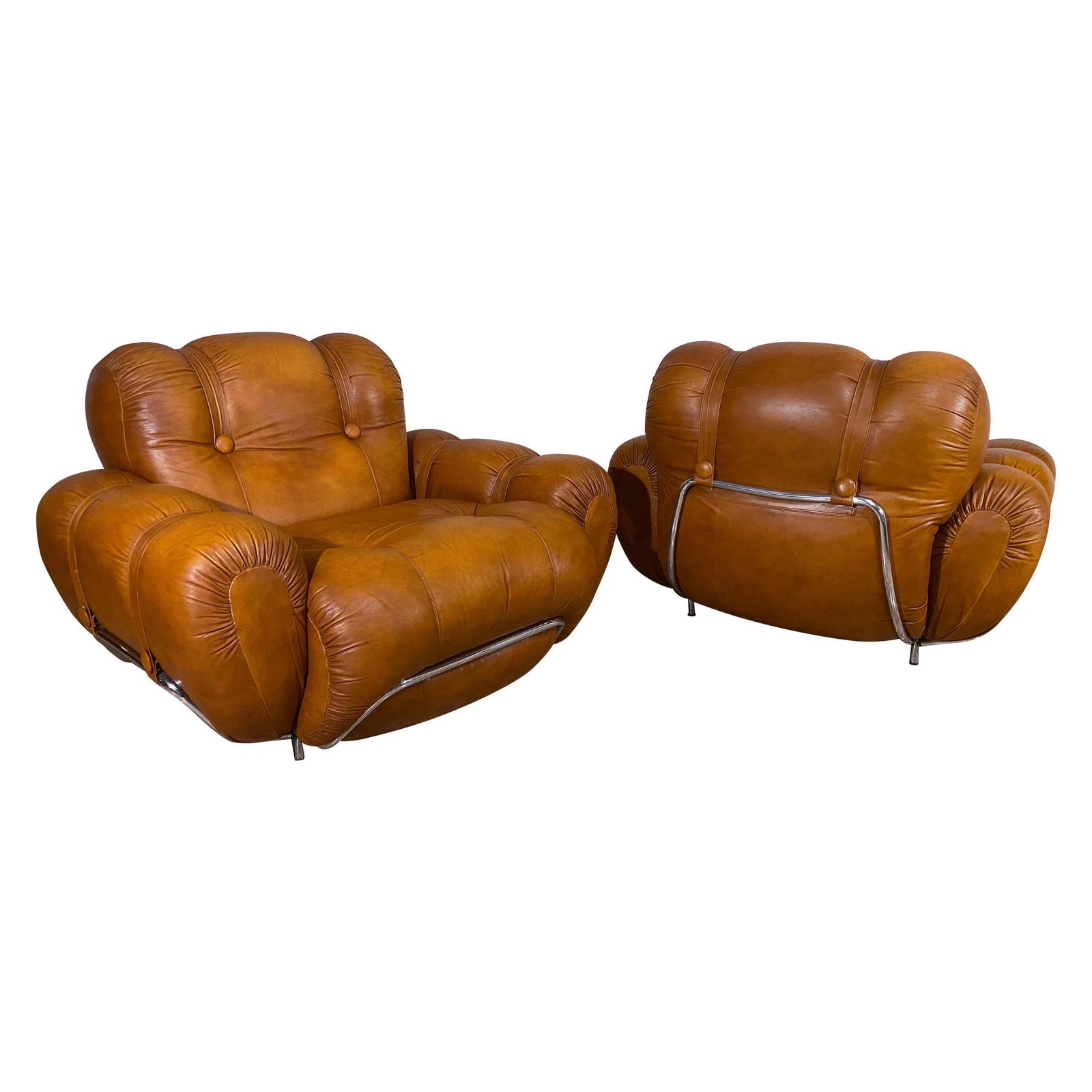 Italian Mid Century Natural Leather Space Age Armchairs, 1970s photo furniture