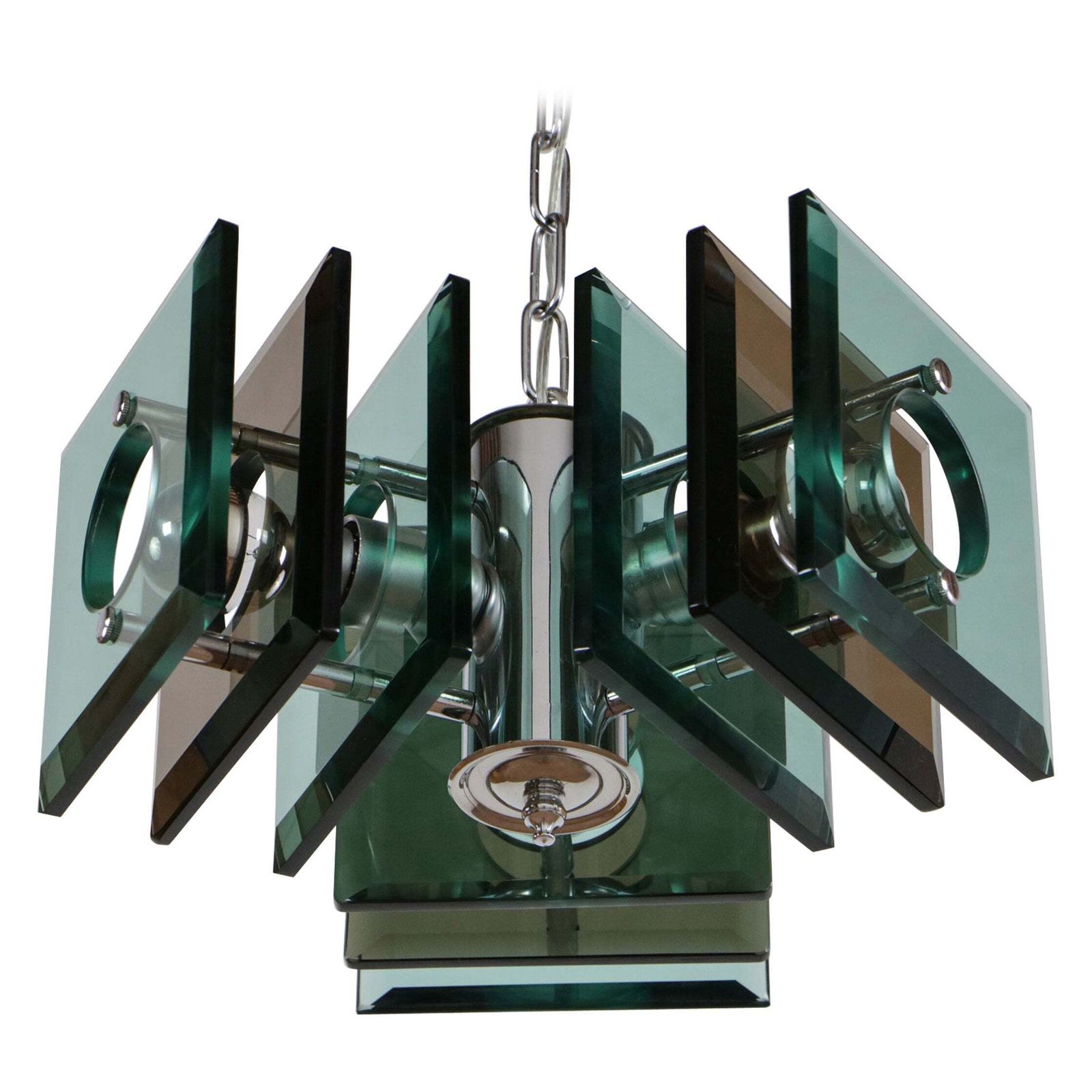 Italian Space Age Square Green Color Chandelier By Lupi Cristal Luxor, 1950s photo furniture