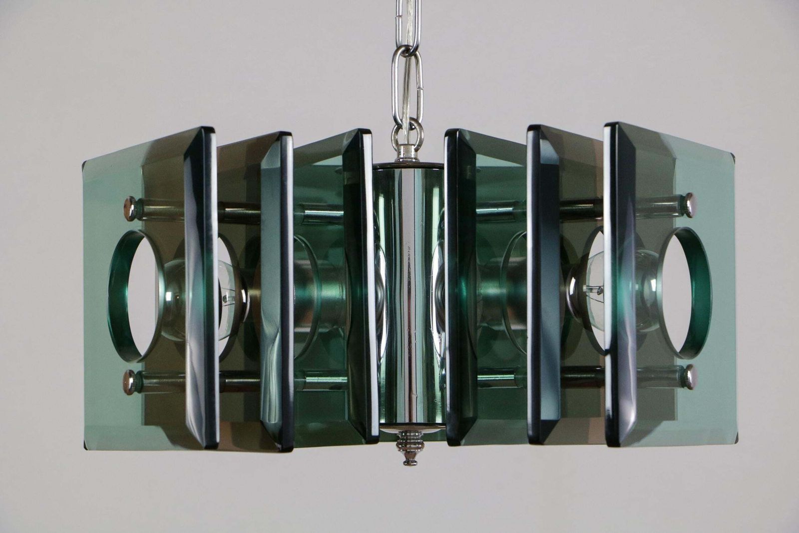 Italian Space Age Square Green Color Chandelier By Lupi Cristal Luxor, 1950s photo 1126.0