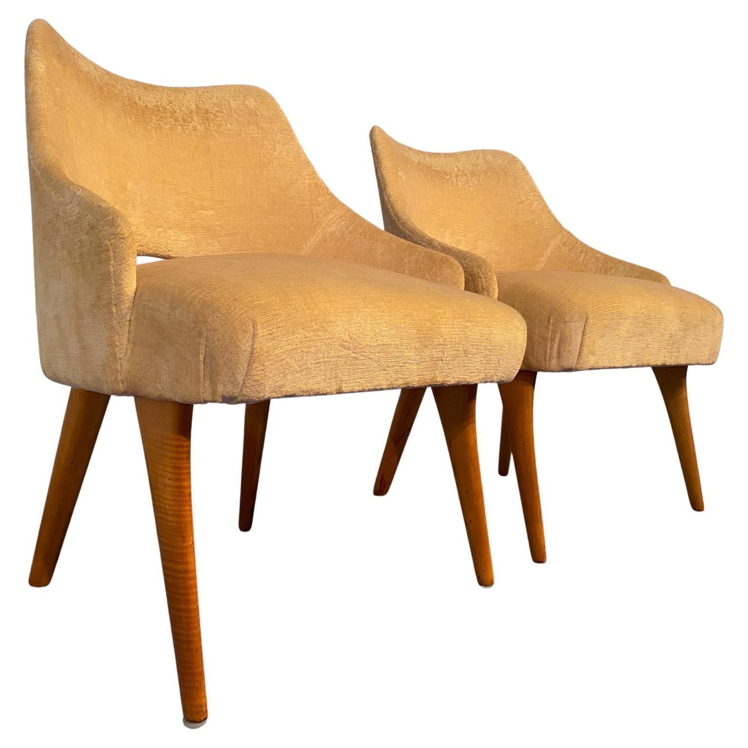 Couple Of Italian Mid Century Armchairs In Yellow Velvet By Vittorio Dassi