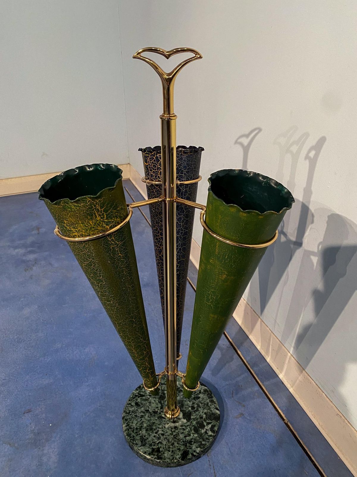 Italian Mid Century Green Color Umbrella Stands "Cracked Effect", 1950s photo vintage