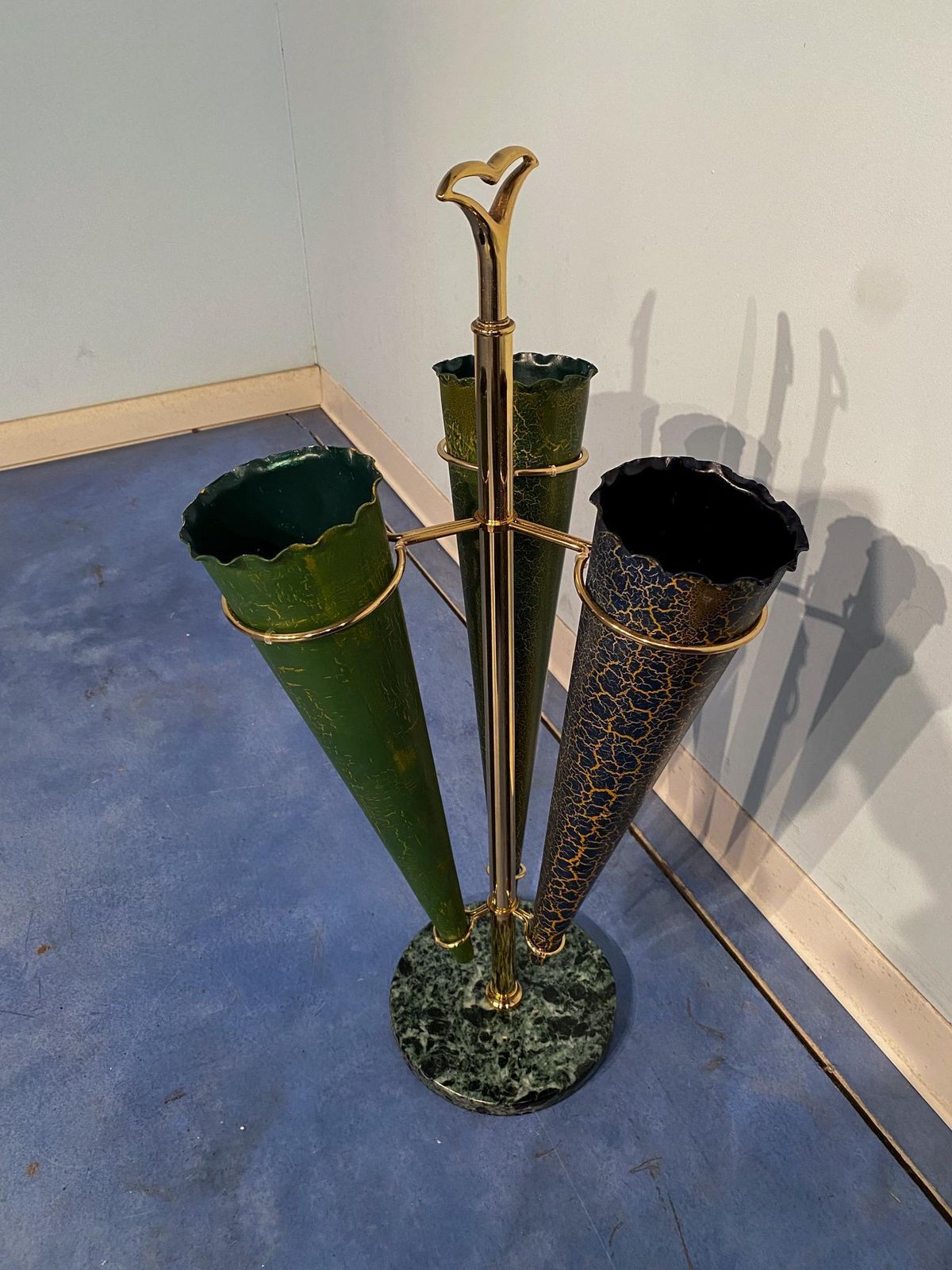 photo for sale Italian Mid Century Green Color Umbrella Stands "Cracked Effect", 1950s