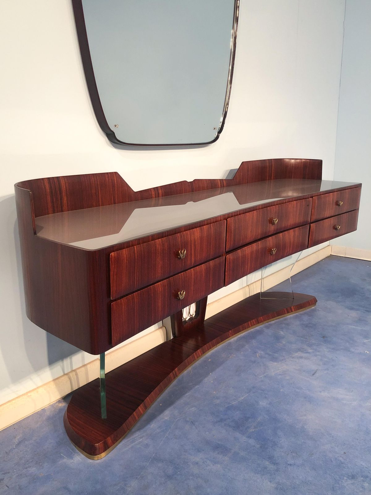 Italian Mid Century Sideboard Dresser With Mirror By Vittorio Dassi, 1950s photo buy