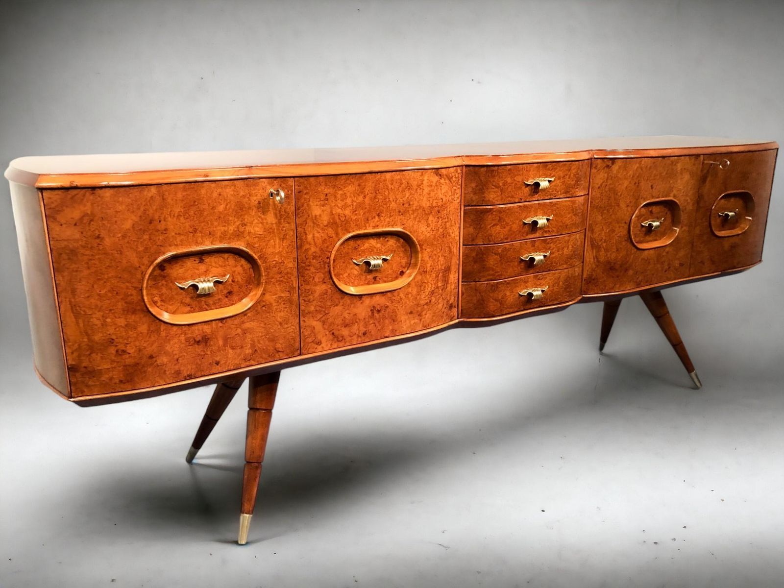 Italian Mid Century Sideboard Honey Color In Birch Wood, 1950s photo furniture