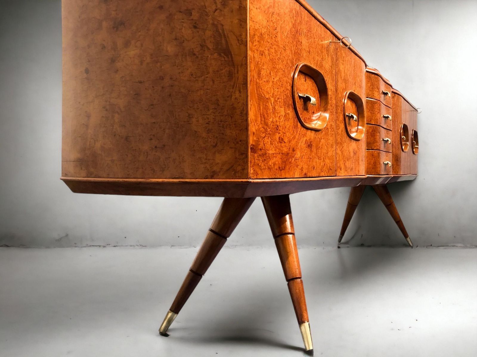 Furniture Italian Mid Century Sideboard Honey Color In Birch Wood, 1950s photo