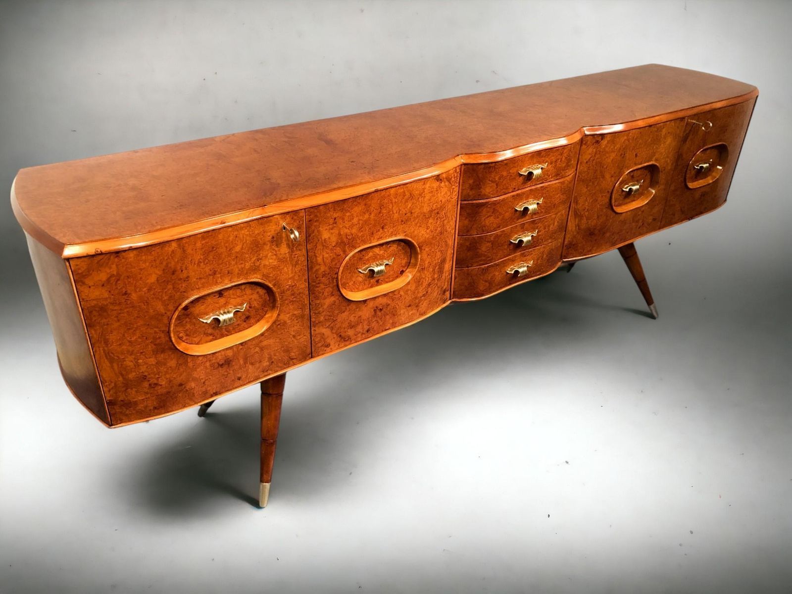 photo vinterior Italian Mid Century Sideboard Honey Color In Birch Wood, 1950s