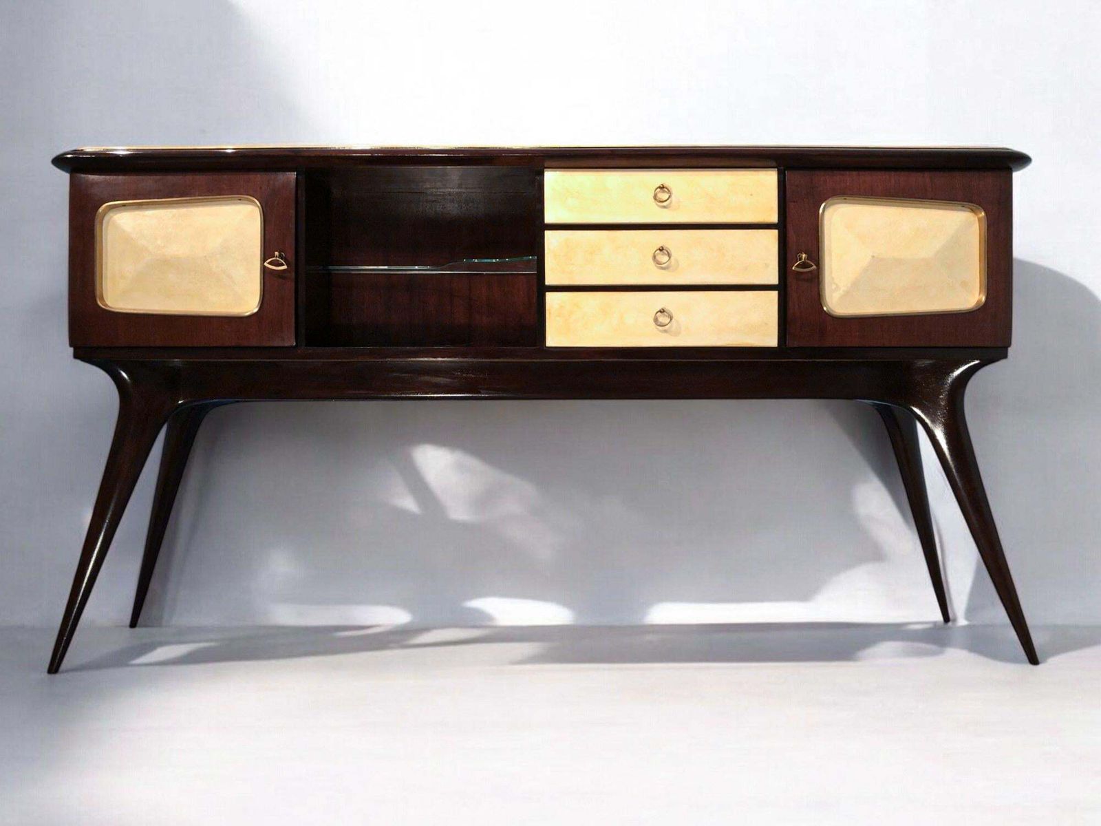 Italian Mid Century Center Parchment Bar Sideboard Attributed To Ulrich , 1950s photo buy