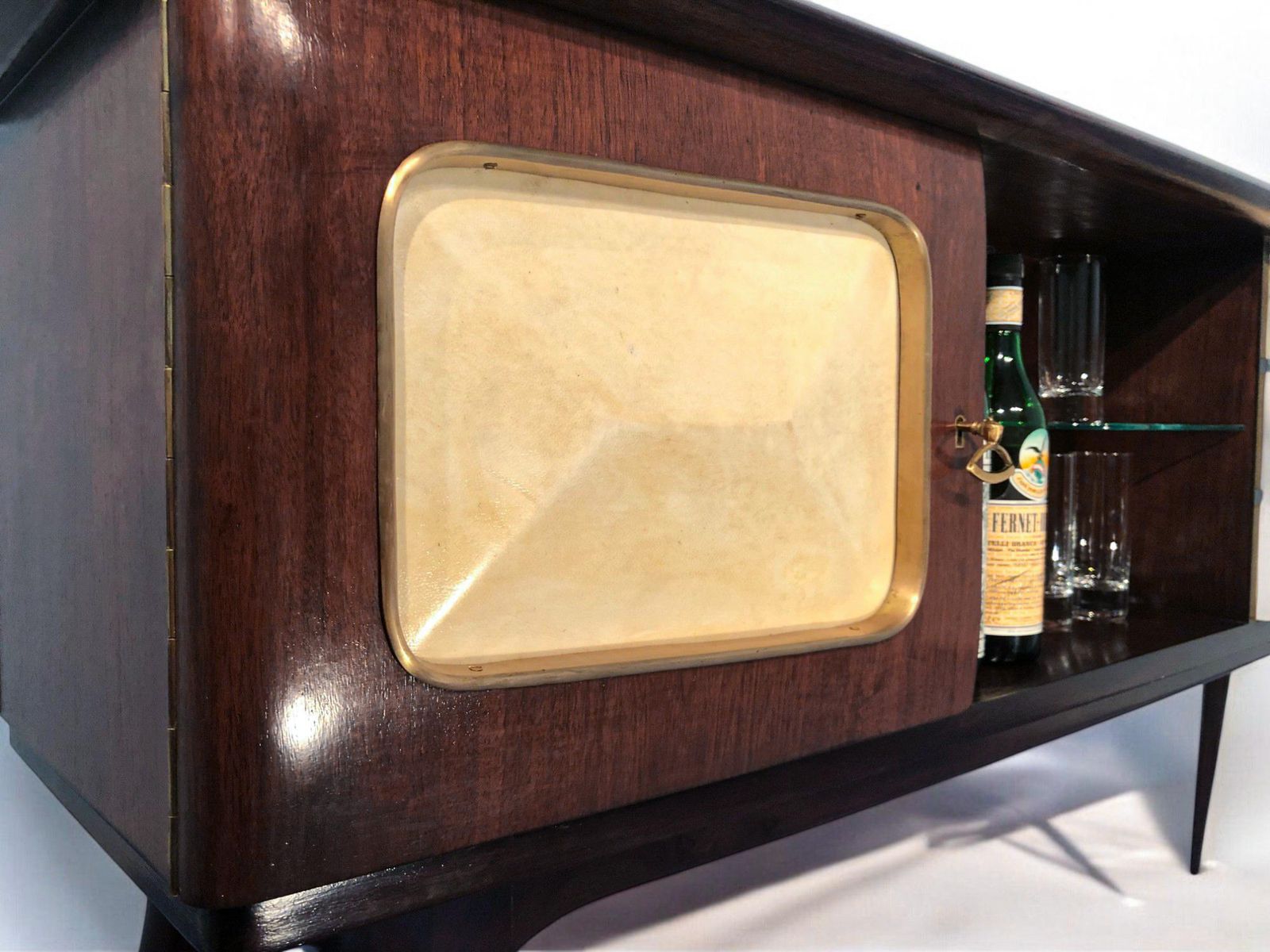 8760.0 Italian Mid Century Center Parchment Bar Sideboard Attributed To Ulrich , 1950s photo