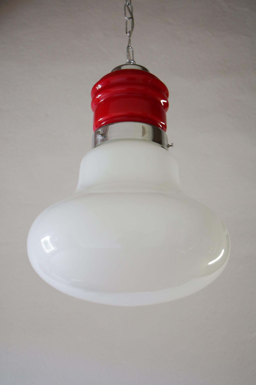 Italian Space Age Pendant Ceiling Lamp Red Color Murano Glass By Mazzega, 1970s photo Lighting