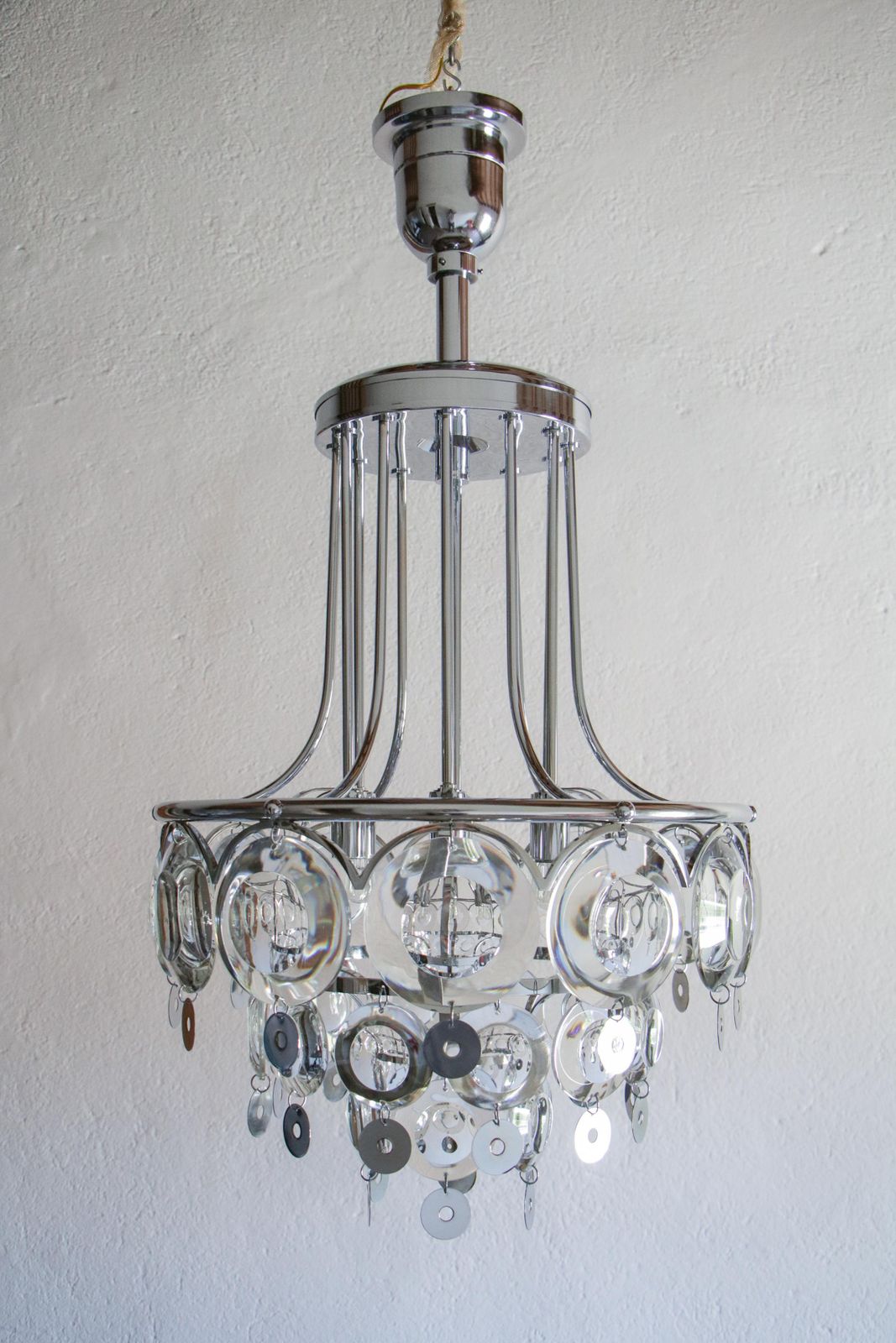 Italian Chromed Chandelier Attributed To Oscar Torlasco, 1970s photo for sale