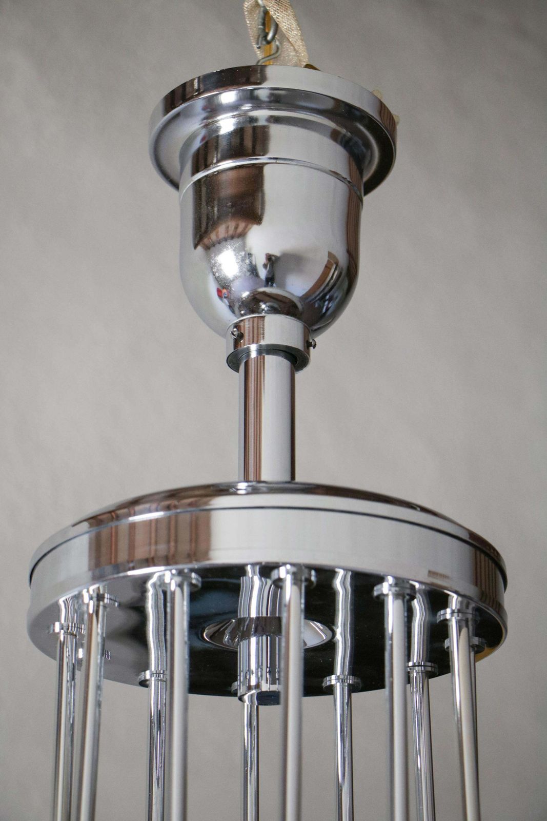 Italian Chromed Chandelier Attributed To Oscar Torlasco, 1970s photo vintage