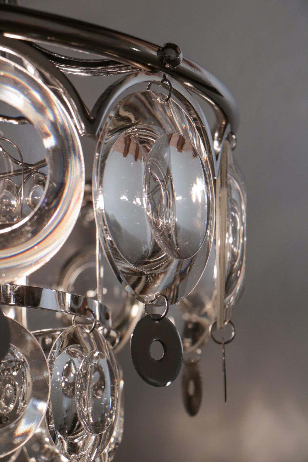 photo buy Italian Chromed Chandelier Attributed To Oscar Torlasco, 1970s