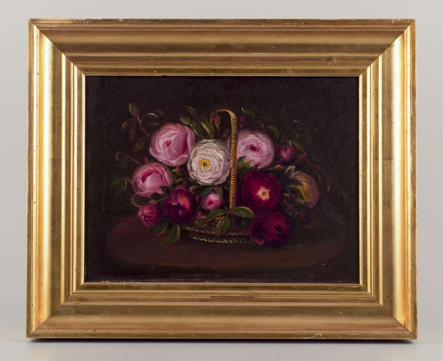 Danish Painter. Oil On Canvas. Still Life With Roses In A Basket.. Late 19th C. photo furniture