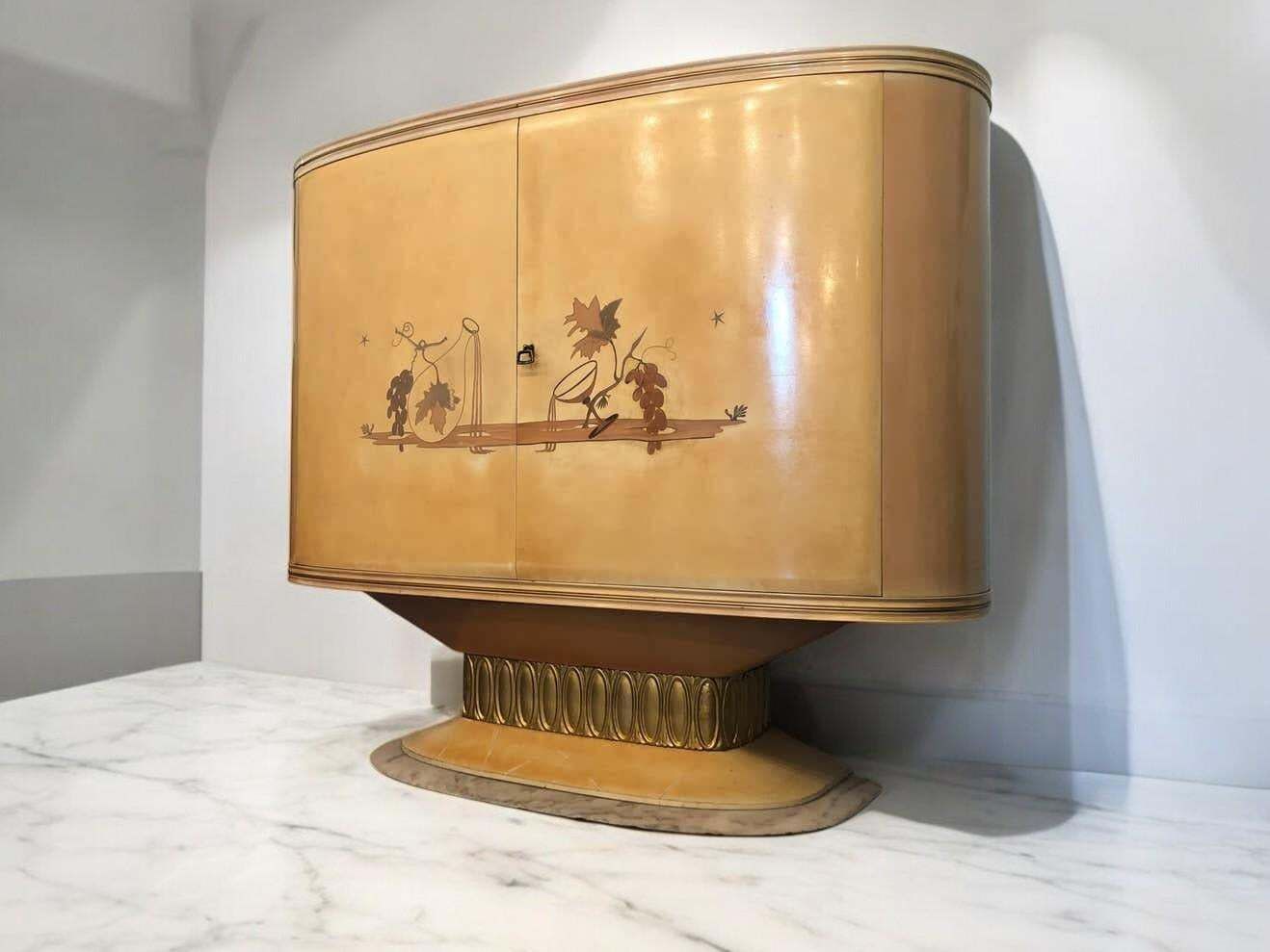 Art Deco Lacquered Wood Parchment Bar Cabinet, Galleria Mobili Cantù Italy, 1950 photo furniture