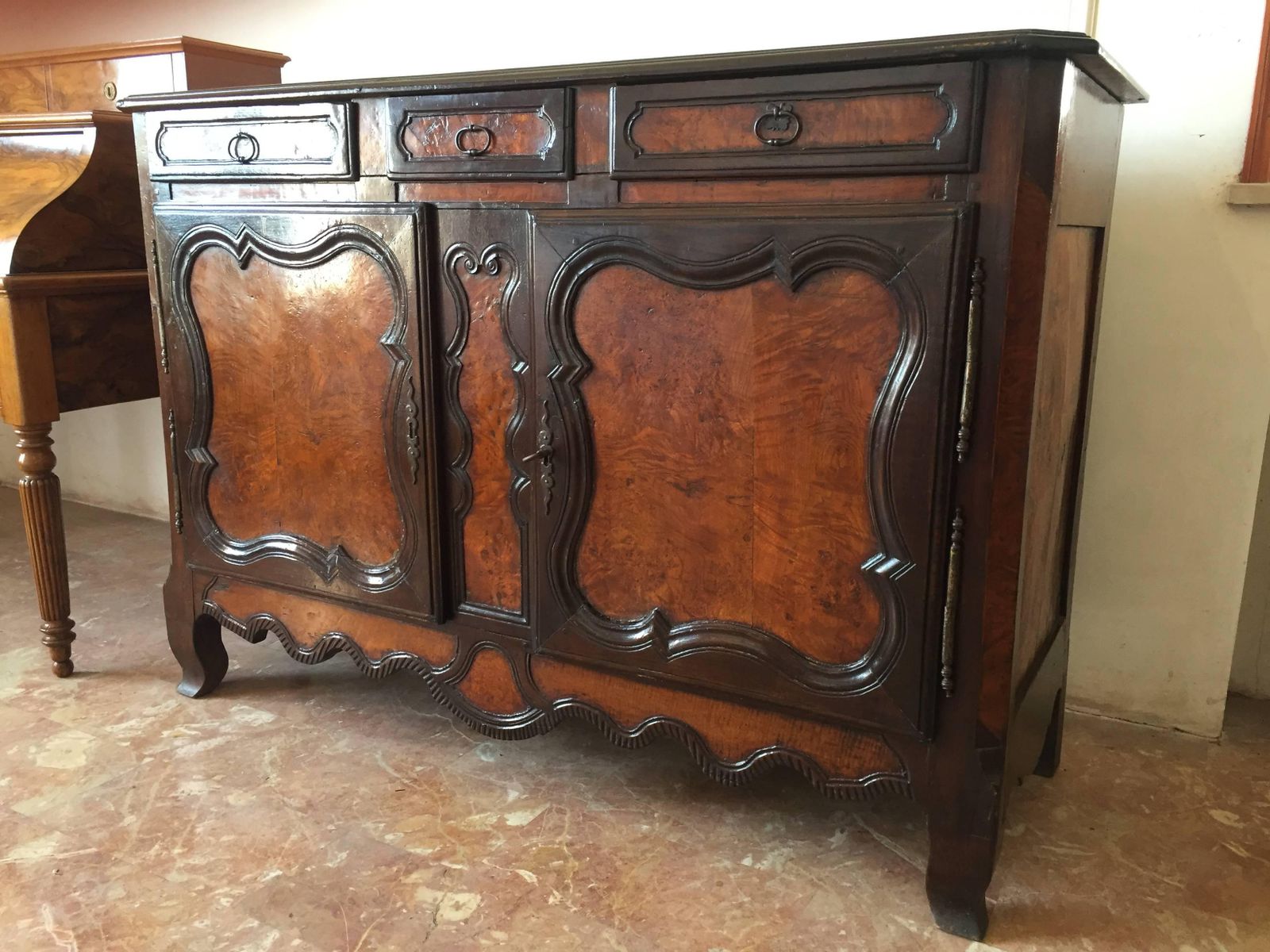 Louis XV Country French Carved Elm Sideboard, Early, 1800s photo vintage