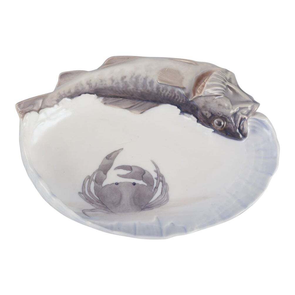 Rare Royal Copenhagen Art Nouveau Porcelain Dish With Codfish In Relief