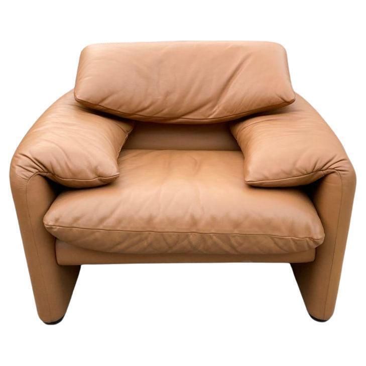 Cognac Leather Maralunga Armchair By Magistretti For Cassina, Italy Ca. 1970s
