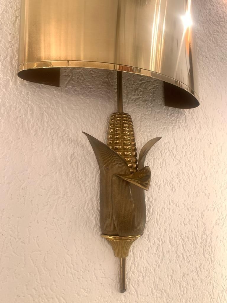 Signed Maison Charles Pair Of Bronze & Brass "Corn" Wall Lamps, France, 1970s photo buy