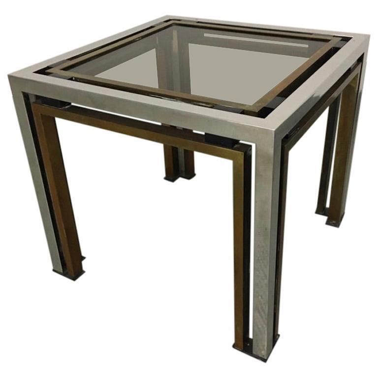 Romeo Rega Brass, Chrome And Tinted Glass Side Table, Italy, 1970s