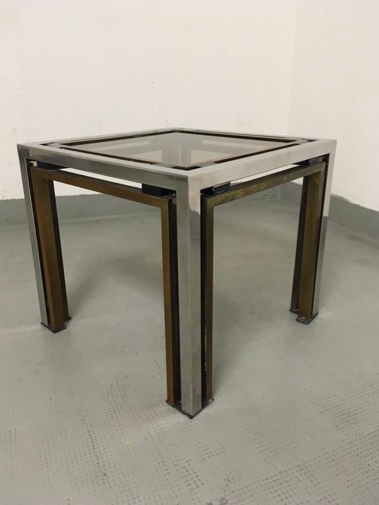 Romeo Rega Brass, Chrome And Tinted Glass Side Table, Italy, 1970s photo furniture