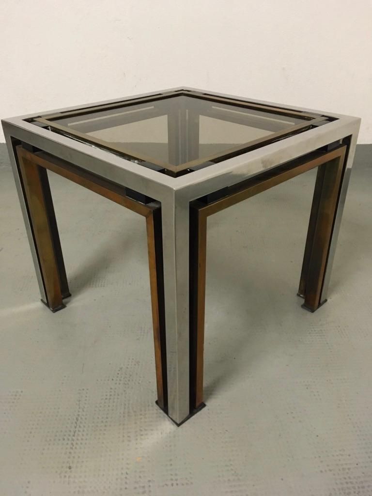 Romeo Rega Brass, Chrome And Tinted Glass Side Table, Italy, 1970s photo 1182.0