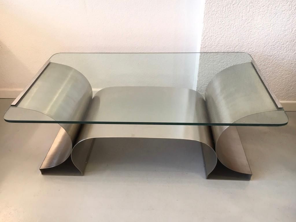 Stainless Steel Coffee Table By François Monnet Produced By Kappa, France 1970's photo Furniture