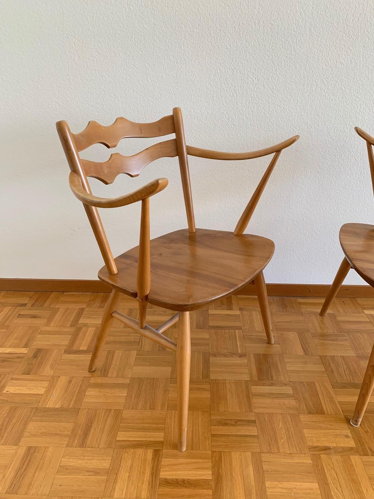 Elegant Pair Of Elm And Beech Easy Chairs By Ercol, Uk, 1950s. Model 493. photo vinterior