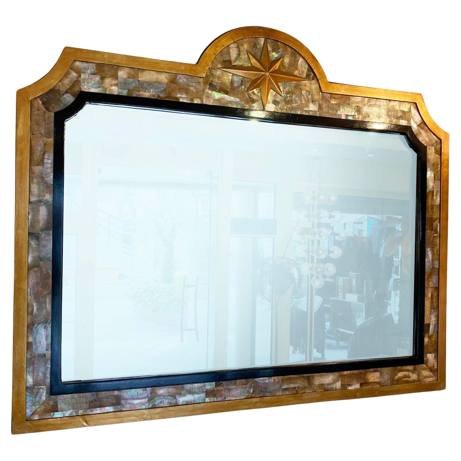 Sublime Mirror Tahitian Mother Of Pearl, Gilded Wood And Glass 1940