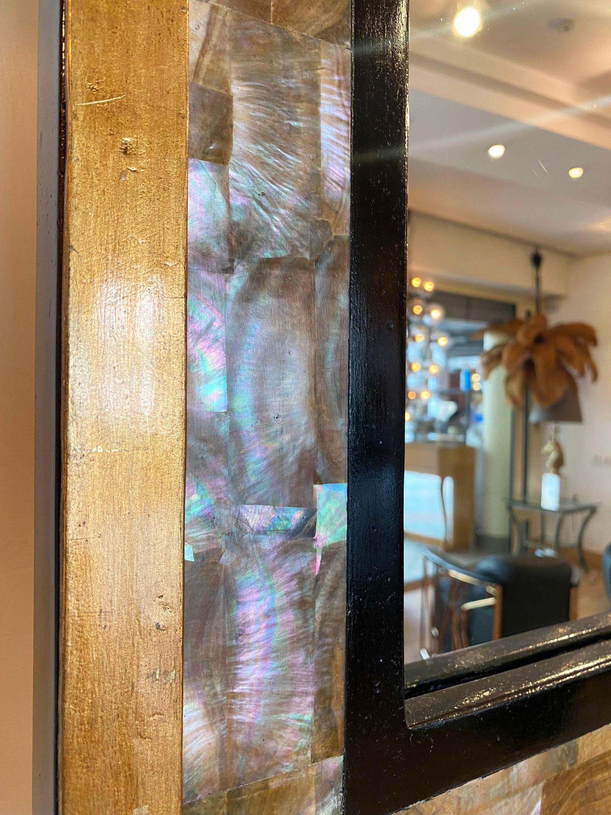 Sublime Mirror Tahitian Mother Of Pearl, Gilded Wood And Glass 1940 photo Home Decor