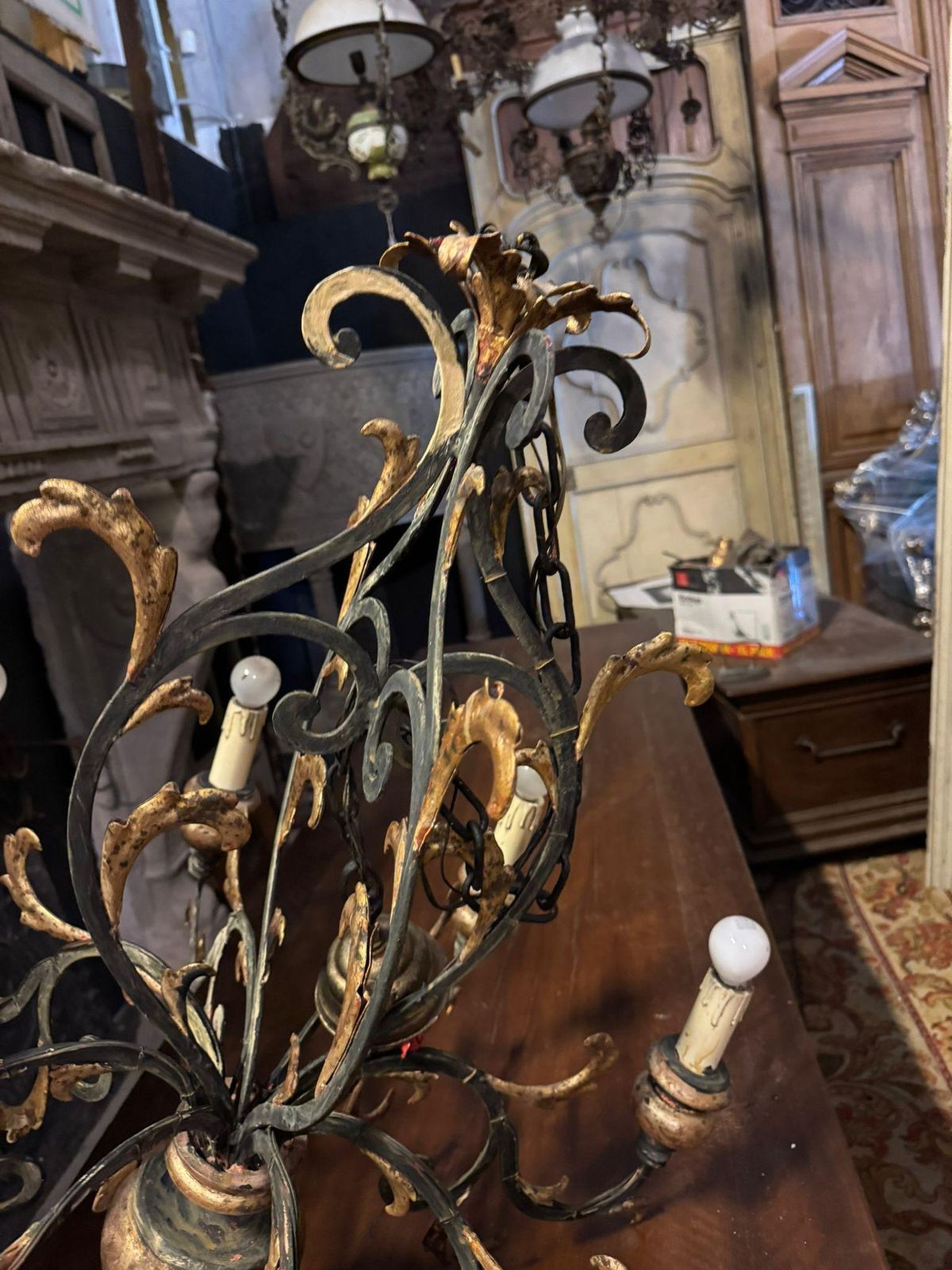 Ceiling Chandelier In Sheet Metal And Gilded Wood, Italy photo Lighting
